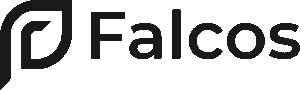 Logo der Falcos GmbH mit dunklem Icon und dem Schriftzug "Falcos" in einer Linie