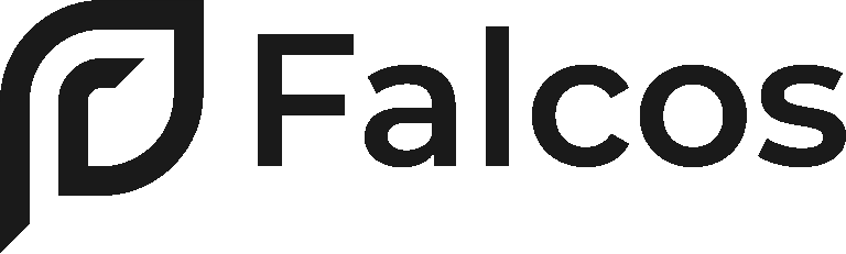 Logo der Falcos GmbH mit dunklem Icon und dem Schriftzug "Falcos" in einer Linie